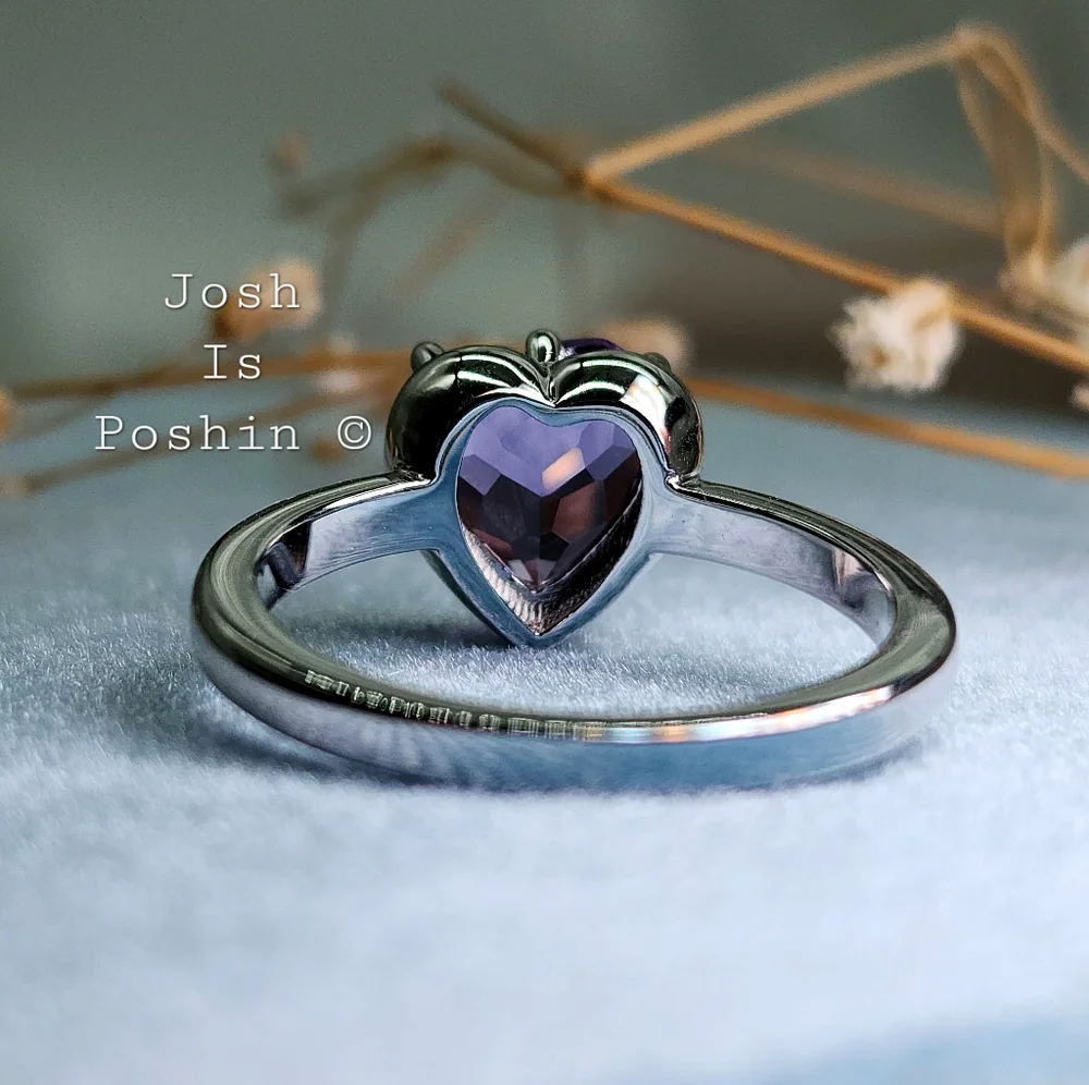 2CTW Personalized purple amethyst heart cut ring in sterling silver - Picture 5 of 7